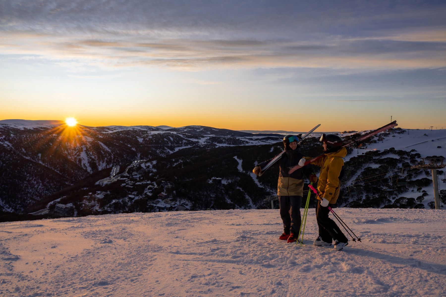 Skiers Sunset Falls Creek