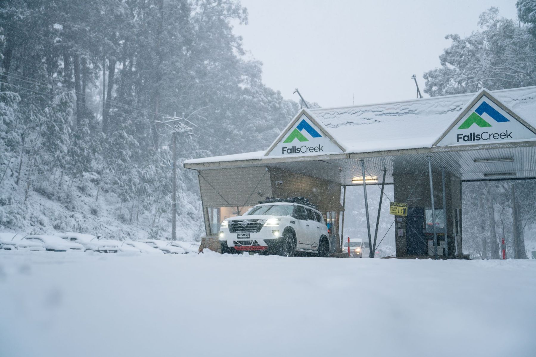 Falls Creek resort entry gate snow