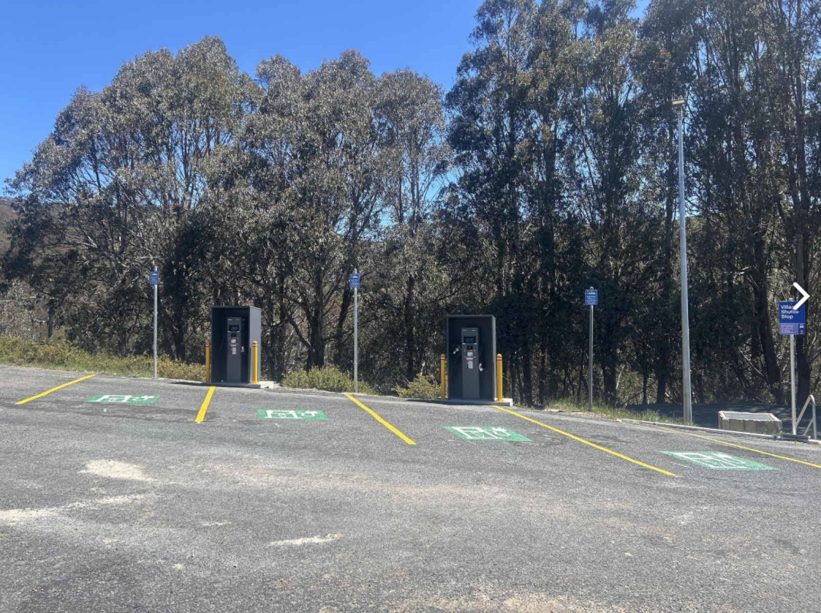 Mt Buller EV chargers in summer at Horsehill carpark